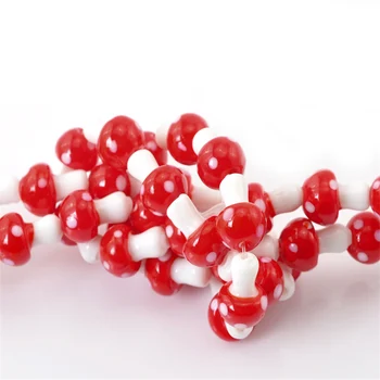 Doreen Cutie de Sticlă Margele Vrac Ciuperci Red Dot Vopsit Șirag de mărgele Pentru DIY Bijuterii Accesorii 15x12mm, Gaura: 2mm, 2 Fire