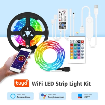 WiFi inteligent Benzi cu LED-uri Lumina de Lucru cu Tuya / Alexa / Google Acasa, RGB LED-uri Panglică Lumini Pentru Camera / Perete 1M 5M 10M 15M 20M
