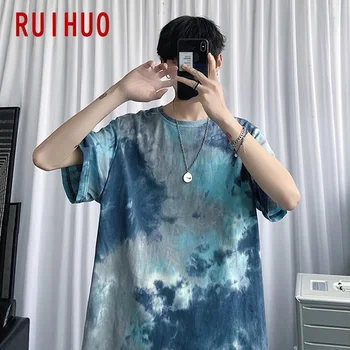 RUIHUO 2020 Nou Tie-Dye Short Sleeve T Camasa Barbati tricou Barbat de Vara din Bumbac Tricou Casual, Bluze de Moda M-5XL Amuzant Îmbrăcăminte