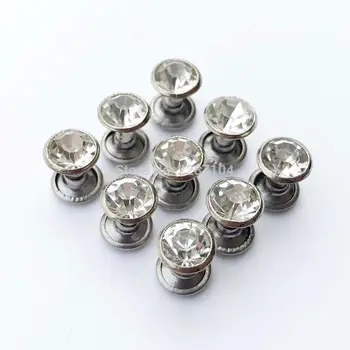 200sets Metal Alamă Argint Clar CZ de Cristal Stras Nit 6/8mm Geanta din Piele Pantofi Haine Rotunde Decorative Stud Diamant Loc