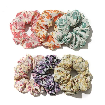 Noul Sosit Vara Schrunches Pack Pentru Femei 6pcs/set Floral Legături de Păr Pufos Mare Benzile de Păr Gros Srunches