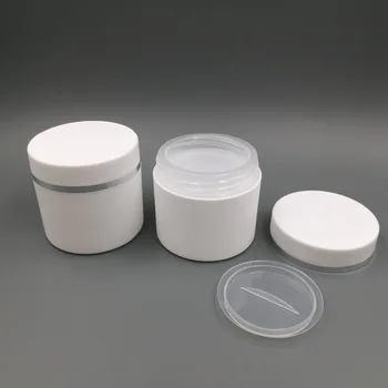 20buc/lot 50g plastic alb dublu strat de crema borcan cu argint rim, gol machiaj container pentru ambalaje cosmetice