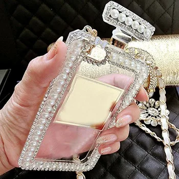 XSMYiss Bling Meci de Diamant Perla de Sticla de Parfum Lanț în Formă de Geantă de mână de Caz Acoperire Pentru iPhone 12 11 Pro Max XR 7 8 Telefon Plus Caz