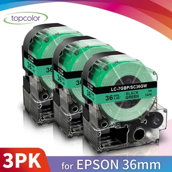 Topcolor 3PK Compatibil KingJim Epson 36mm Etichetare Bandă Neagră pe Verde SC36GW Imprimanta Panglica pentru Epson Etichete LW-900P 1000