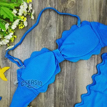 2017 Drăguț Dantelate Costume de baie Femei costume de Baie Sexy Bandeau Bikini Set Albastru Biquini Căptușit Costume de Baie maillot de bain femme S-L