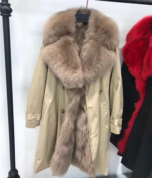 Real naturale haină de blană de vulpe jacheta parka cu mare mare de blană de vulpe guler de blană de vulpe linie groasă cald timp hanorac strat impermeabil pentru femei