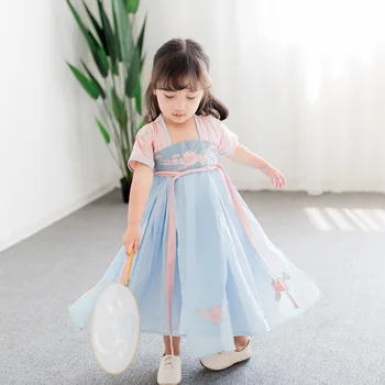 2-8 ani copii fete broderii florale rochie lungă, simplă china tang hanfu copii tradiționale populare vechi costum de haine de vară