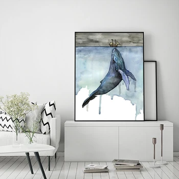 Acuarelă Balene Panza Arta Print Tablou Poster De Perete Decor Marin De Artă Cetacea Poster Poze De Perete Pentru Camera Decor Acasă