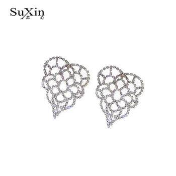 SuXin cercei noi argint simplu gol în formă de inimă temperament cercei pentru femei timp de cristal pandantiv cercei bijuterii cadouri