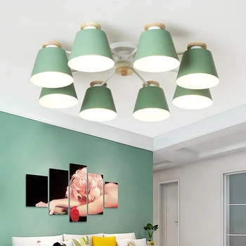 Candelabru din lemn LED E27 Candelabre Tavan Pentru Restaurant Living Colorat Dormitor de Iluminat Interior Perdeaua de Lumină Fxtures