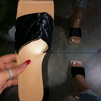 Moda Zăbrele plană Papuci de Deget de la picior Pătrat Femei Papuci de casa Pantofi Casual Plat Sandale de Vara Femei Catâri Sexy Diapozitive