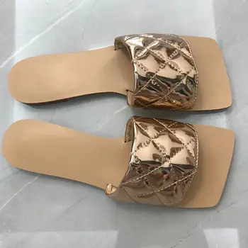 Moda Zăbrele plană Papuci de Deget de la picior Pătrat Femei Papuci de casa Pantofi Casual Plat Sandale de Vara Femei Catâri Sexy Diapozitive