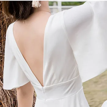 2020 Nouă Petrecere De Nunta Rochii Pentru Femei Sexy Backless Plaja Smart Casual Alb Timp De Vară Coreean Elegant Cu Maneci Scurte Noapte