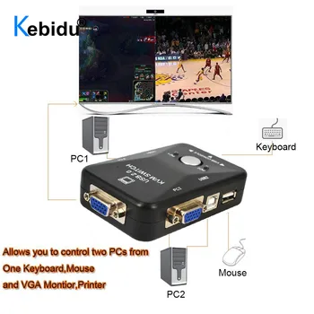 Kebidumei New Sosire USB KVM Switch Comutator 2 Port VGA SVGA Casetă de Comutare USB 2.0, Mouse Tastatura 1920*1440