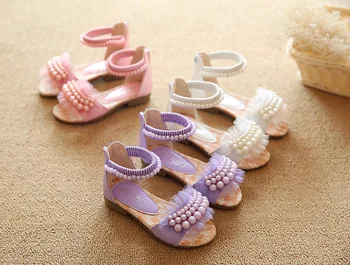 Vara Elegante pentru Copii Sandale Plate încrustat cu Perle ștrasuri din Mărgele Plasă de Fete Printesa Sandale de Performanță Etapă Pantofi Fete EUR 21-30
