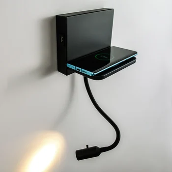 Zerouno led lampă de perete încărcător wireless bord port usb de încărcare dormitor lectură lumina lumina de perete montate pe suprafață pat lumini de noapte