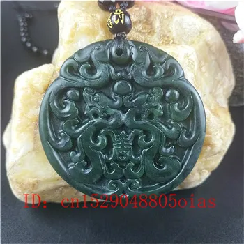 Certificat Chinez Natural Negru Verde Jad Dragon Phoenix Pandantiv Colier Farmec Bijuterii Moda Accesorii Sculptate Amuleta Cadouri