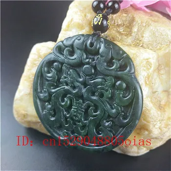 Certificat Chinez Natural Negru Verde Jad Dragon Phoenix Pandantiv Colier Farmec Bijuterii Moda Accesorii Sculptate Amuleta Cadouri