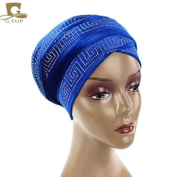 Nou Elegant Diamante Catifea Nigeria Turban Extra Lungi Cap Împachetări Femei De Lux Hijab, Vălul Cap Eșarfă Doamna Bentita Turbante