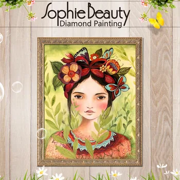 Sophie Frumusete Diy Diamant Tablou Goblen Lucrul De Mână Floare Fluture Fata De Rășină Broderie Manual Mozaic Kituri De Vopsea