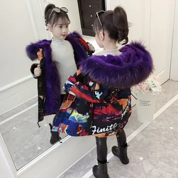 -30 de grade 2020 nou Fata de îmbrăcăminte Lungă-Căptușit haine Jacheta de Iarna pentru copii de Cald Îngroșa Hooded Faux blana Haine de Adolescent Uza hanorac