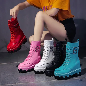 Femei la Jumătatea Vițel Cizme de Moda Bomboane de Culoare de Piele de Brevet Fată Pantofi 2019 Iarna Toamna Tocuri inalte Cizme Pentru Femei Încălțăminte de Iarnă