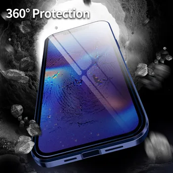 Pentru iphone 12 Pro Max Magnetice Caz iphone12 360 față-verso de Sticla de Caz pentru iphone 12 Mini-Metal Bara de protecție Caz