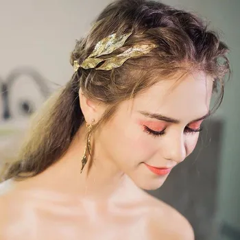 Epocă de Aur de culoare Frunză Tiara Cu Cercei Frunze Mari Benzi de Nunta Coroana de Mireasa Accesorii de Par pentru Femei Bijuterii de Păr