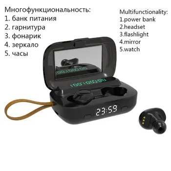 TWS Bluetooth Căști Auriculare cu banca de Putere de Încărcare Cutie Căști fără Fir 9D Stereo Sport cu Cască Cu Microfon cu Oglinda