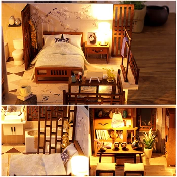 Cutebee DIY casă de Păpuși din Lemn, Case de papusi in Miniatura, Mobilier casă de Păpuși Kit de Jucării pentru copii de Anul Nou Cadou de Crăciun Casa M025