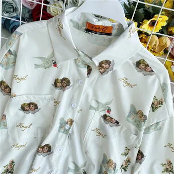 Femei Șifon Imprimare Tricouri cu Guler de Turn-down Maneca Lunga Single-Breasted Subțire Topuri de Vară 2020 Feminin Bluza Eleganta Pentru Birou