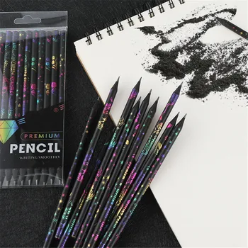 12buc/set Tablou plin de culoare Negru Creioane HB Pictura Desen Creion Elevii Scris Stilou Școala de Papetarie Creion pentru Copii