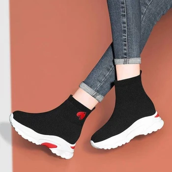 WGZNYN Respirabil Glezna Cizme pentru Femei Șosete Pantofi de sex Feminin Adidasi Casual Elasticitatea Pană Platforma Pantofi Zapatillas Mujer Talpă Moale