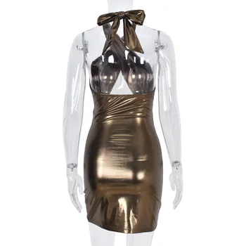 BKLD Căpăstru Sexy Backless Bandaj Tubulare Metalice de Culoare Auriu din Piele PU Rochie Femei Haine de Primăvară 2021 Noua Moda Clubwear