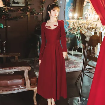 2020 noua moda de îmbrăcăminte pentru femei Guler Pătrat la Mijlocul lunii Vițel rochii de Epocă rochie de iarna