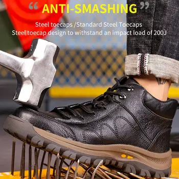 AtreGo Bărbați în aer liber de Înaltă Top bombeu metalic de Siguranță Cizme Barbati Siguranță Pantofi de Lucru Puncție Dovada de Zbor Val Plasă de Iarnă Pantofi de Lucru