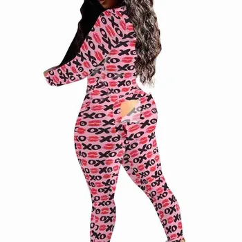 V-gât adânc Butoane Pijamale pentru Adulti Femei Pijamale Pijama Sexy Mujer Body de Craciun Tipărite Femei Salopeta