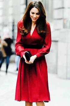 Kate Middleton a Pistei de Înaltă Calitate Primăvara anului 2020 Noua Moda pentru Femei la locul de Muncă Petrecere Casual Vintage Chic Elegant V-Gât Rochie Roșie