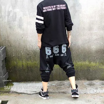 Moda Bumbac Hip Hop Pantaloni Barbati Joggeri Harem Streetwear Dans Largi Largi De Trening Drop Crotch Pantaloni Lungi Negri