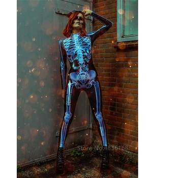 Infricosator de Lux Salopeta de Schelet Unisex Costum de Halloween pentru Femei Craniu Cosplay Bărbați Gotic, Vampir Înfricoșător Diavolul Petrecere de Carnaval