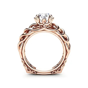 De 14K Silod Inel de Aur pentru Femei Crăciun Diamant Bijuterii Fine de Lux Zircon Clasic rundă de Logodna Inele de Aur Femei