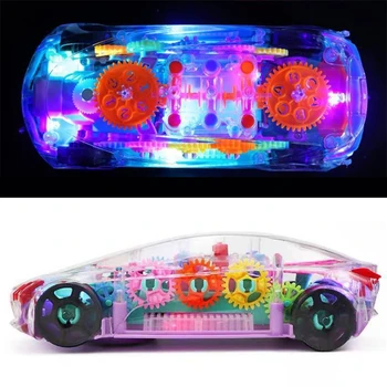 Copii Copii Intermitent Jucărie Transparent Lumina LED-uri Colorate Muzica Viteze Mecanic Auto Luminos Model de Cadou Picătură Navă