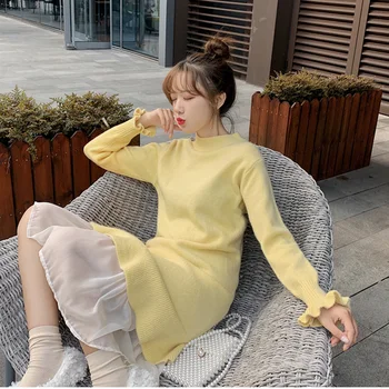 Dintr-O Bucata Rochie Pentru Femei 2020 Toamna Iarna Moda Pulover Tricotate Rochii De Femeie Coreean Îmbinare Pulover Office Midi Rochie Lady