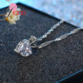 Real Argint 925 Pandantiv Colier Strălucitor Princess Cut Clar Inima Cubic Zircon Bijuterii Frumos Îndrăgostiților Cadouri