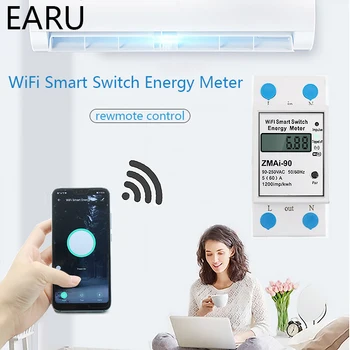 WiFi Smart Power Contor de Energie Consumul Watt kWh Meter Voltmetru 90-250V Șină Din de la Distanță Comutator de Control TUYA Alexa de Start Google