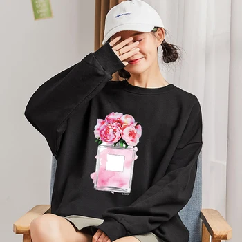 Harajuku Flori Sticla De Parfum De Imprimare Pulovere Băiat/Fată De Moda Crewnecks Tricou Femei Barbati Casual, O-Neck Hanorace Vogue Topuri