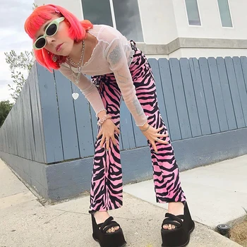 IAMSURE Model Zebra Femei y2k Flare Pantaloni de Moda Streetwear Talie Mare sex Feminin Boot Cut Pantaloni Harajuku Estetic ' 90 Pantaloni