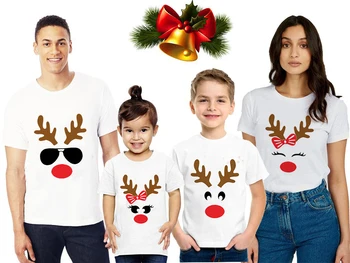 1 Buc Cerb de Crăciun Imprimare Față Familie de Potrivire Alb T-shirt 2020 Crăciun de Moda de Tata, Mama, Teuri Fiica, Fiul Tricouri Petrecere Topuri