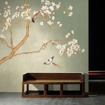 Chineză Stil Mână-pictat Flori Și Păsări Murale 3D Tapet Auto-Adeziv rezistent la apa Pânză Tapet Living cu TV Autocolant