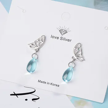 Noi Dulce Fluture Albastru De Cristal Argint 925 Doamnelor Stud Cercei En-Gros Bijuterii Pentru Femei, Picătură De Transport Maritim Cadou